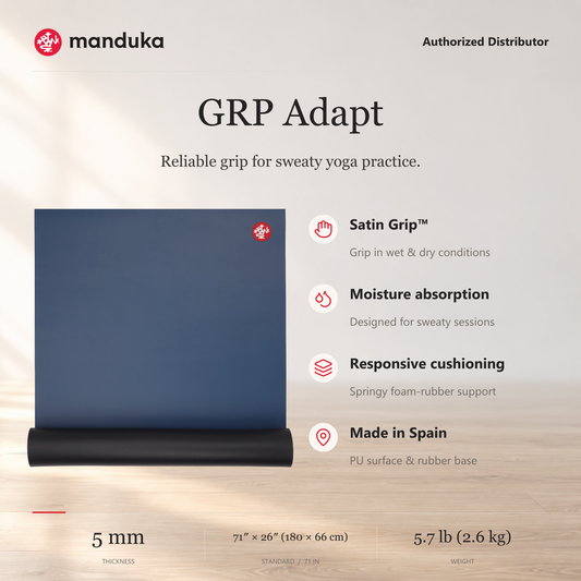 Manduka GRP Adapt Yoga Mat 5 mm — ringkasan fitur dan ukuran.