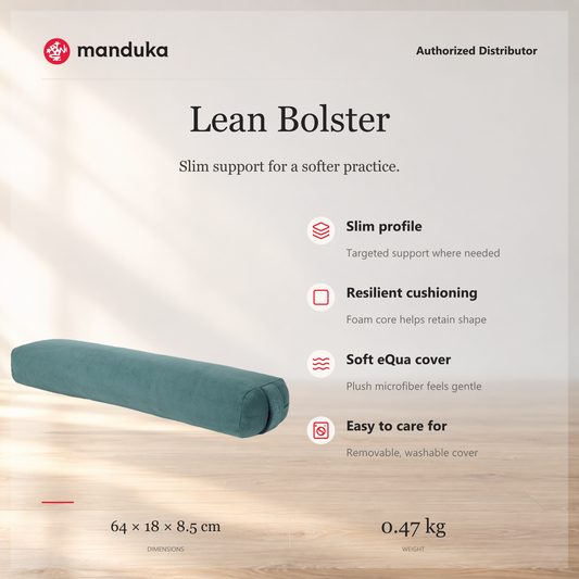 Manduka Lean Yoga Bolster — ringkasan fitur dan ukuran.