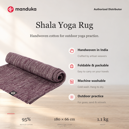Manduka Shala Yoga Rug — ringkasan fitur dan ukuran.